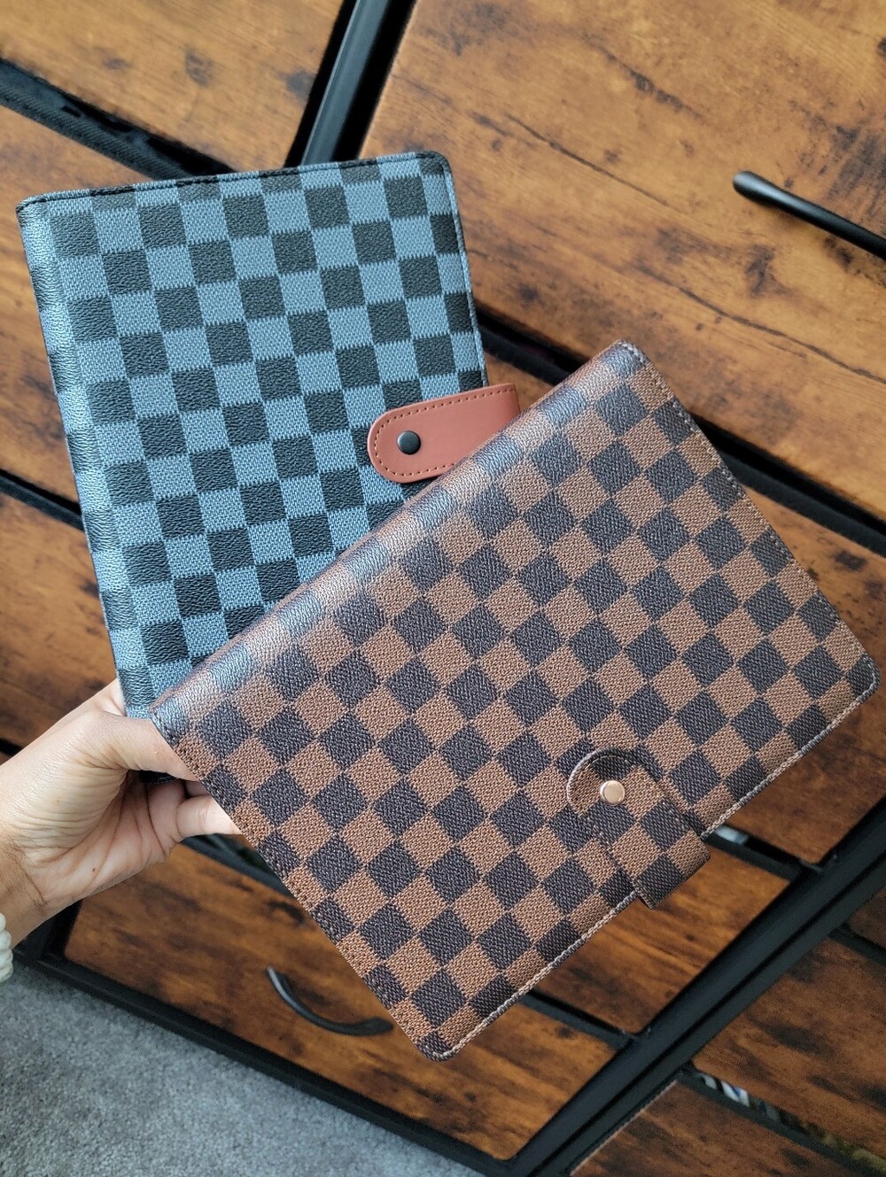 Checkered PU Leather A5 Six Ring Binder Planner Cover with Pages